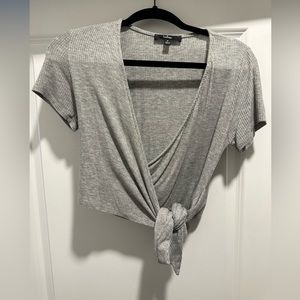 Gray ribbed wrap top in size medium